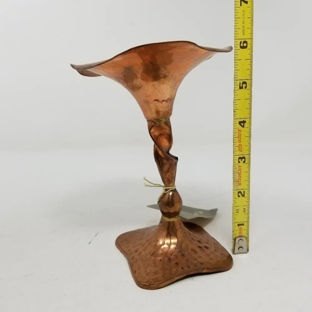 Brutalist Hammered Copper Candlestick 6 Inch New With Tags